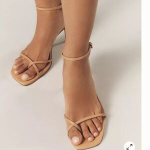 Reformation Gigi Strappy Mid Heeled Sandals, Color Buff, Retail Price $278.00US